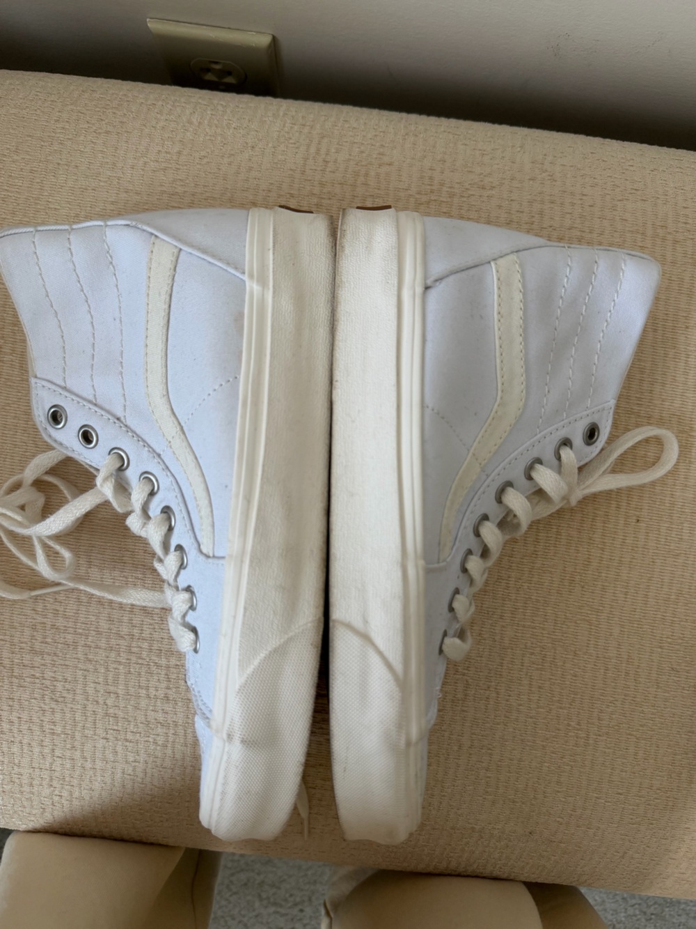 Vans White High-Top Canvas Sneakers with Cream Stripe